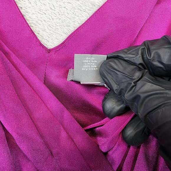 Ann Taylor Dress Womens Size 0 Purple Silk Ombre Ruched V Neck A Line Formal - Picture 7 of 9